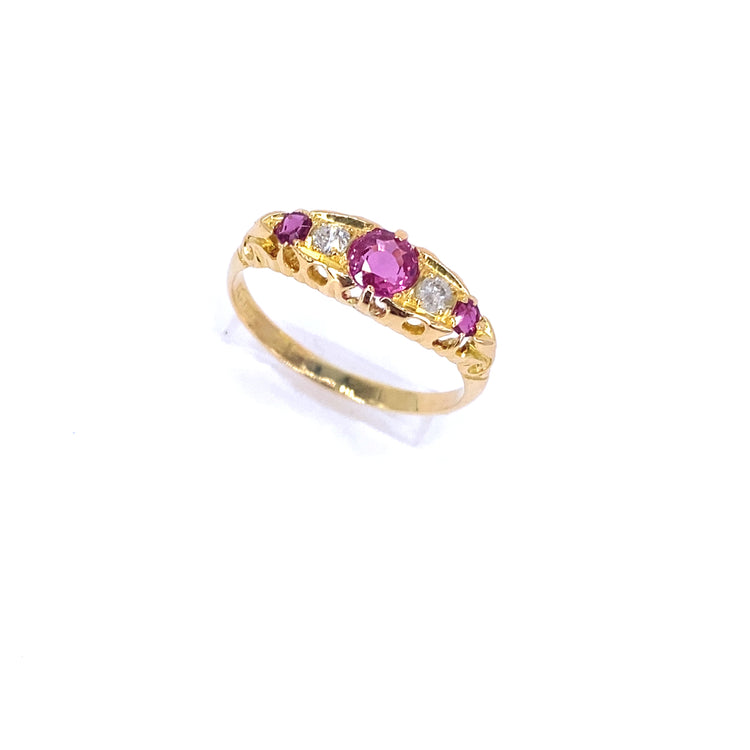 Women’s 18ct Yellow Gold Antique Ruby Diamond Ring - 0.10ct - Hyman’s Jewellers