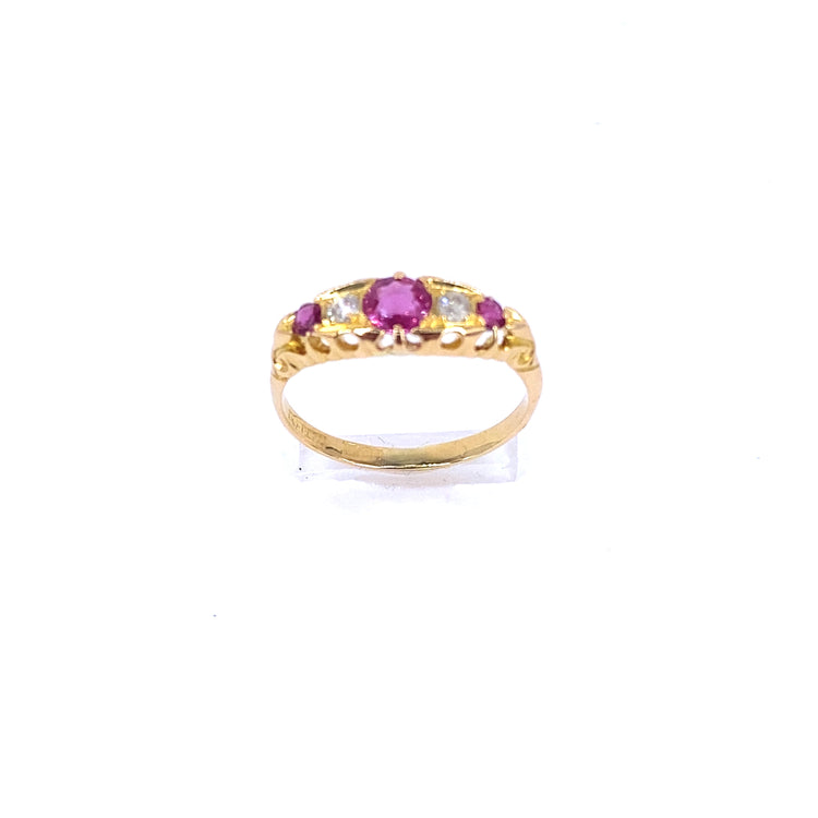 Women’s 18ct Yellow Gold Antique Ruby Diamond Ring - 0.10ct - Hyman’s Jewellers