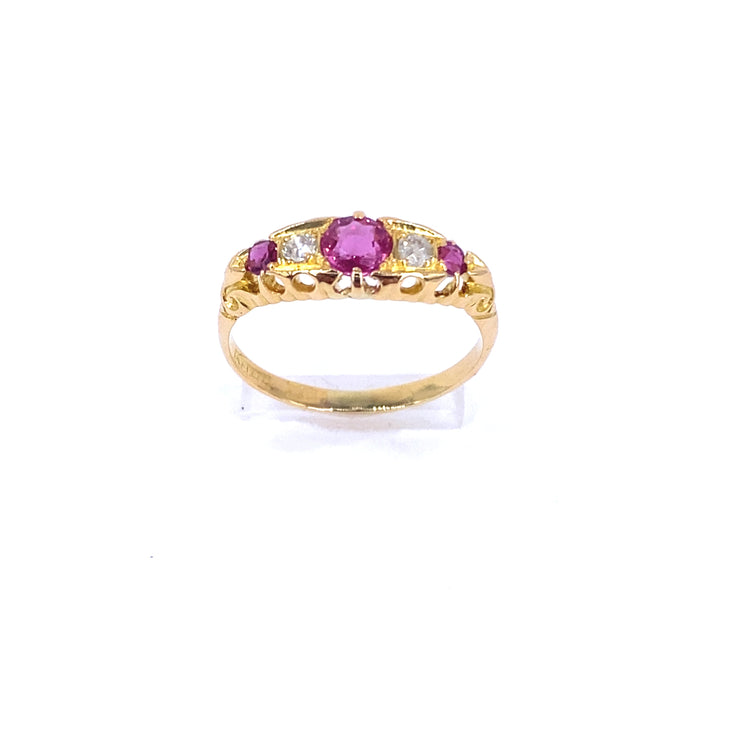 Women’s 18ct Yellow Gold Antique Ruby Diamond Ring - 0.10ct - Hyman’s Jewellers