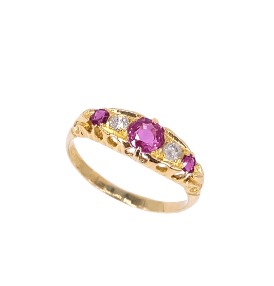 Women’s 18ct Yellow Gold Antique Ruby Diamond Ring - 0.10ct - Hyman’s Jewellers