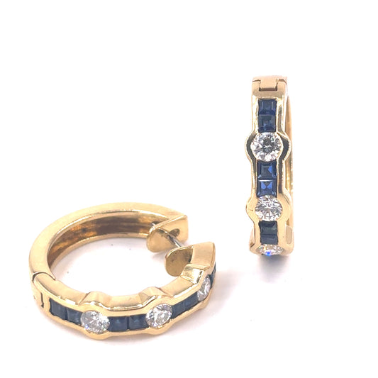 Women’s 18ct Yellow Gold Diamond Sapphire Cuff Hoop Earrings - 0.60ct - Hyman’s Jewellers