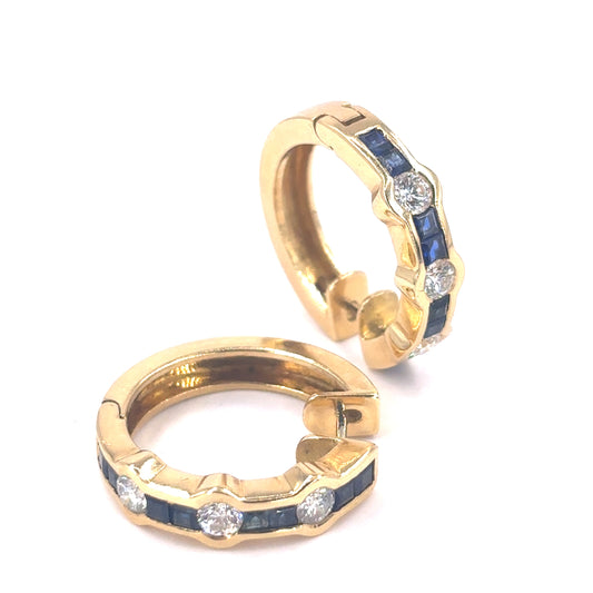 Women’s 18ct Yellow Gold Diamond Sapphire Cuff Hoop Earrings - 0.60ct - Hyman’s Jewellers