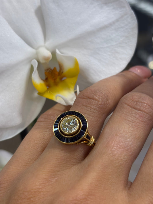 Women’s 18ct Yellow Gold Diamond Sapphire Ring - 5.6g 1.20ct - Hyman’s Jewellers