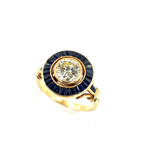 Women’s 18ct Yellow Gold Diamond Sapphire Ring - 5.6g 1.20ct - Hyman’s Jewellers