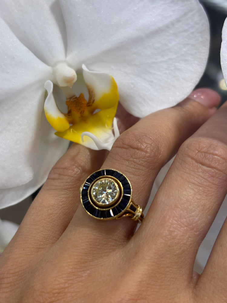 Women’s 18ct Yellow Gold Diamond Sapphire Ring - 5.6g 1.20ct - Hyman’s Jewellers