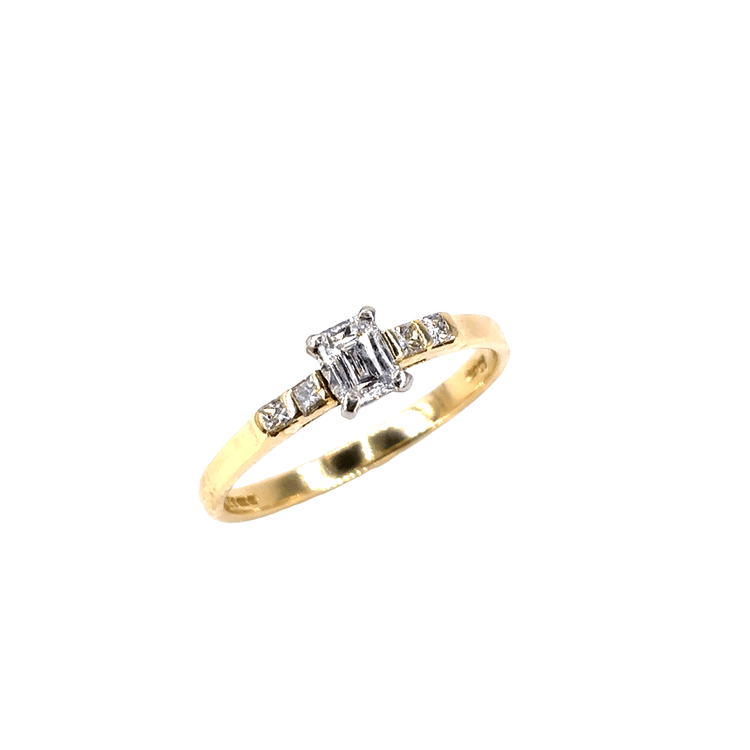 Women’s 18ct Yellow Gold Diamond Wedding Ring Set with Emerald Cut Diamond - 5.7g 0.70ct - Hyman’s Jewellers