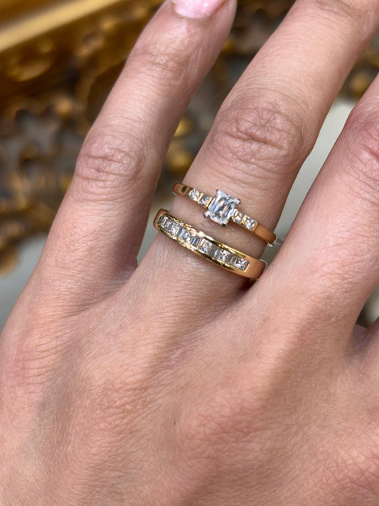 Women’s 18ct Yellow Gold Diamond Wedding Ring Set with Emerald Cut Diamond - 5.7g 0.70ct - Hyman’s Jewellers