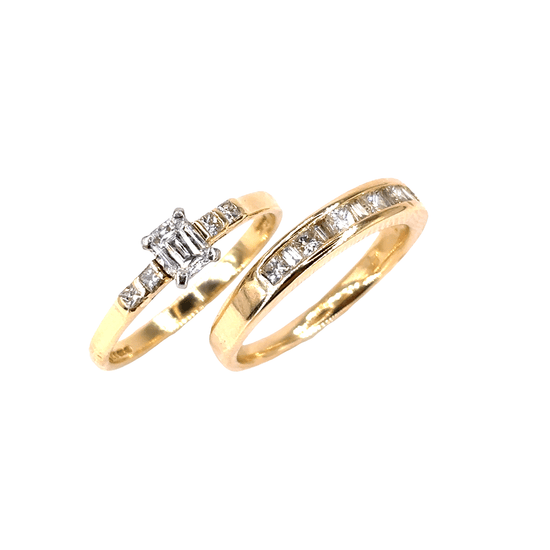 Women’s 18ct Yellow Gold Diamond Wedding Ring Set with Emerald Cut Diamond - 5.7g 0.70ct - Hyman’s Jewellers