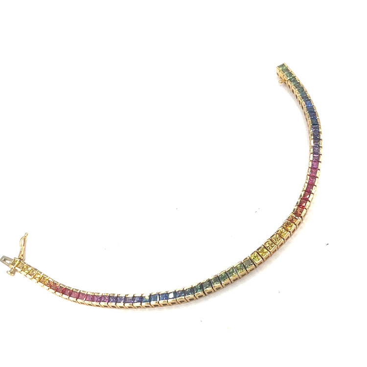 Women’s 18ct Yellow Gold Multi Coloured Sapphire Bracelet - Hyman’s Jewellers