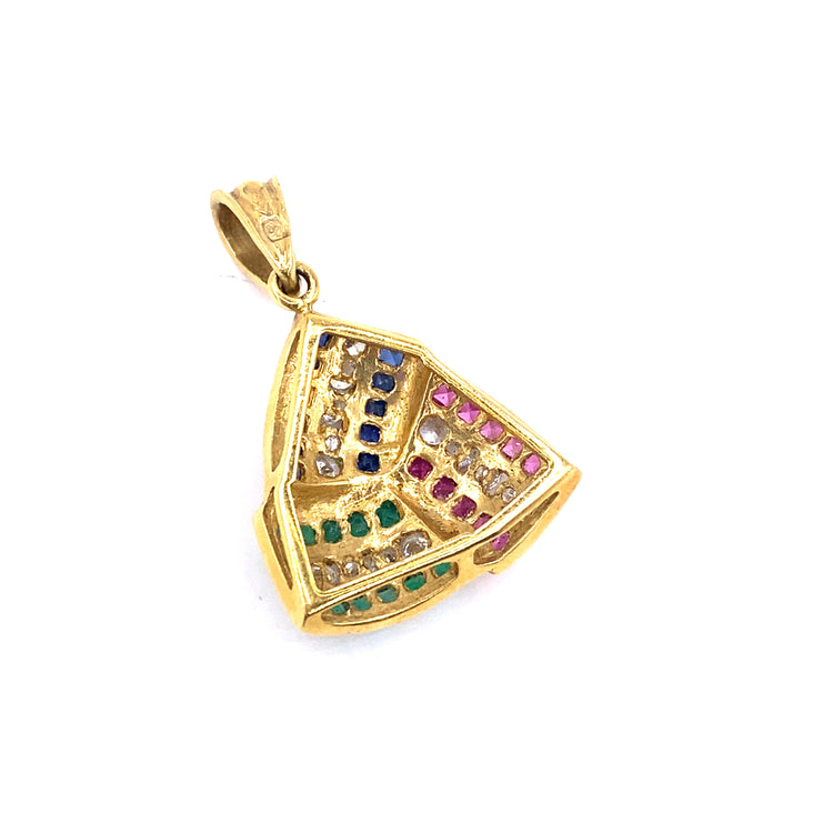 Women’s 18ct Yellow Gold Ruby Emerald Sapphire Diamond Pendant - Hyman’s Jewellers
