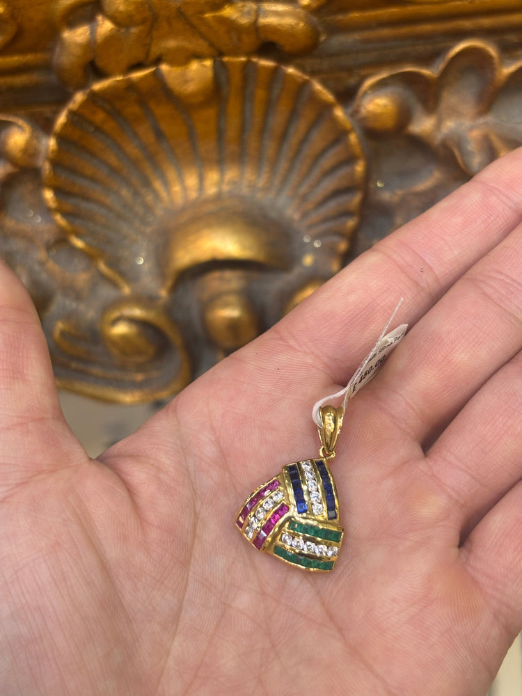 Women’s 18ct Yellow Gold Ruby Emerald Sapphire Diamond Pendant - Hyman’s Jewellers