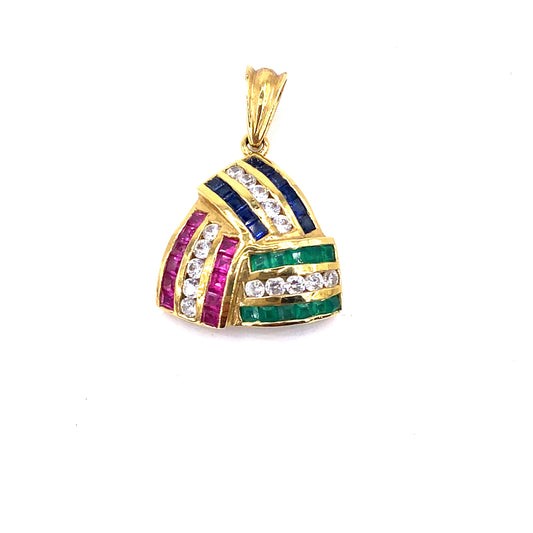 Women’s 18ct Yellow Gold Ruby Emerald Sapphire Diamond Pendant - Hyman’s Jewellers