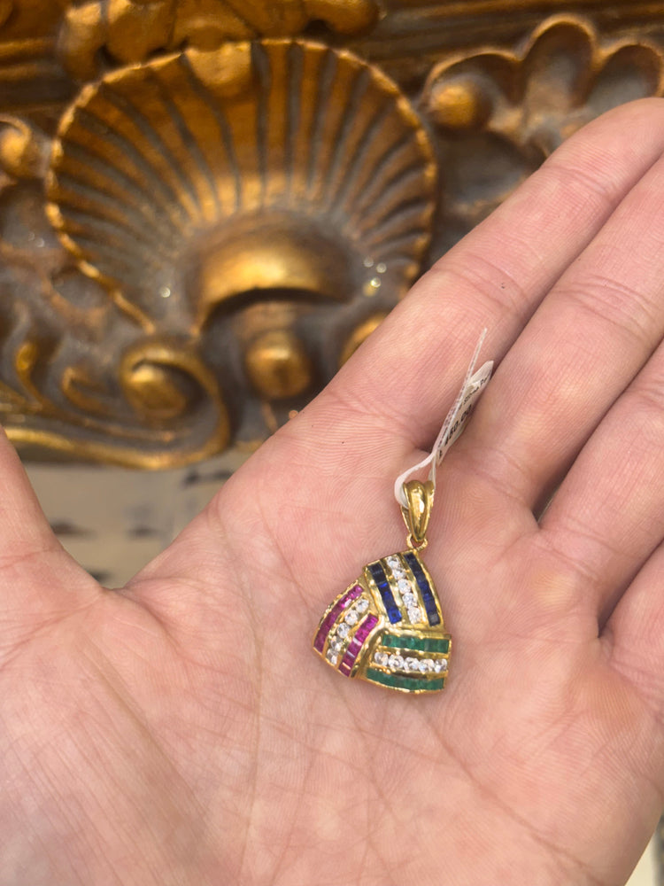 Women’s 18ct Yellow Gold Ruby Emerald Sapphire Diamond Pendant - Hyman’s Jewellers