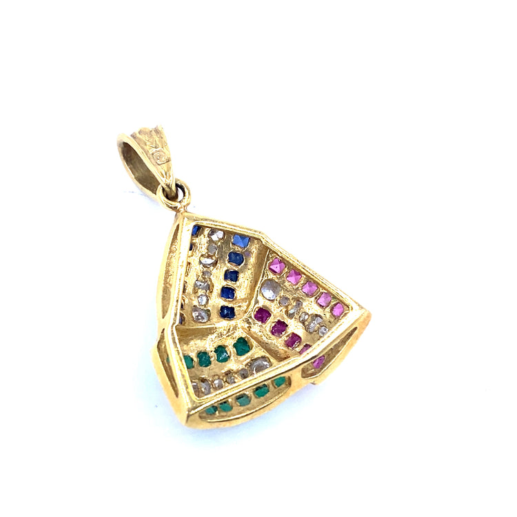 Women’s 18ct Yellow Gold Ruby Emerald Sapphire Diamond Pendant - Hyman’s Jewellers