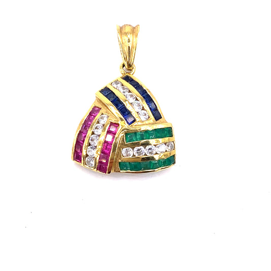 Women’s 18ct Yellow Gold Ruby Emerald Sapphire Diamond Pendant - Hyman’s Jewellers