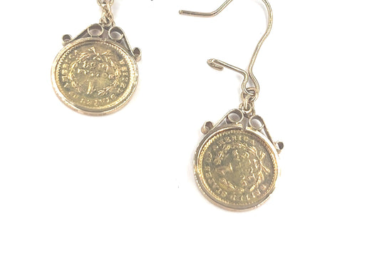 Women’s 22ct & 9ct Original American Dollar Coin Earrings - 1853 - Hyman’s Jewellers