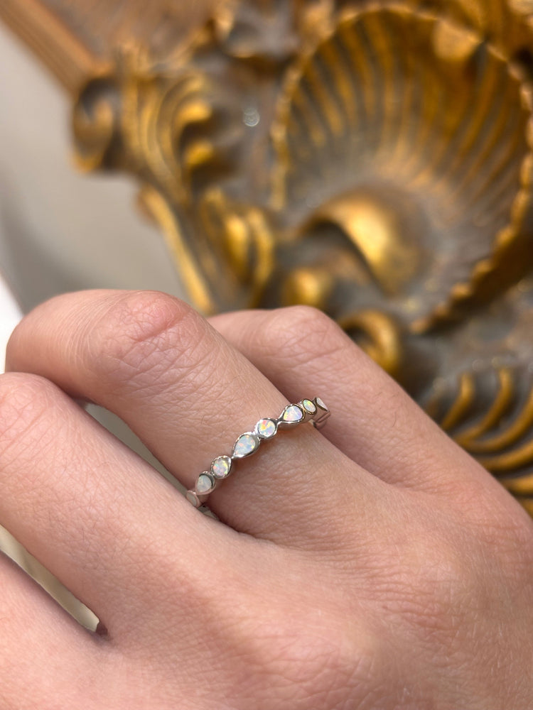 Women’s 925 Sterling Silver Half Eternity Lab Opal Ring - Hyman’s Jewellers