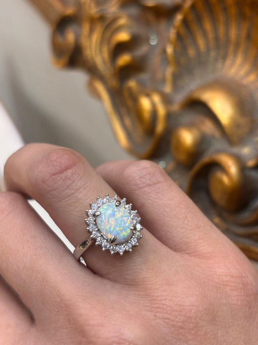 Women’s 925 Sterling Silver Large Oval Lab Opal Ring - Hyman’s Jewellers