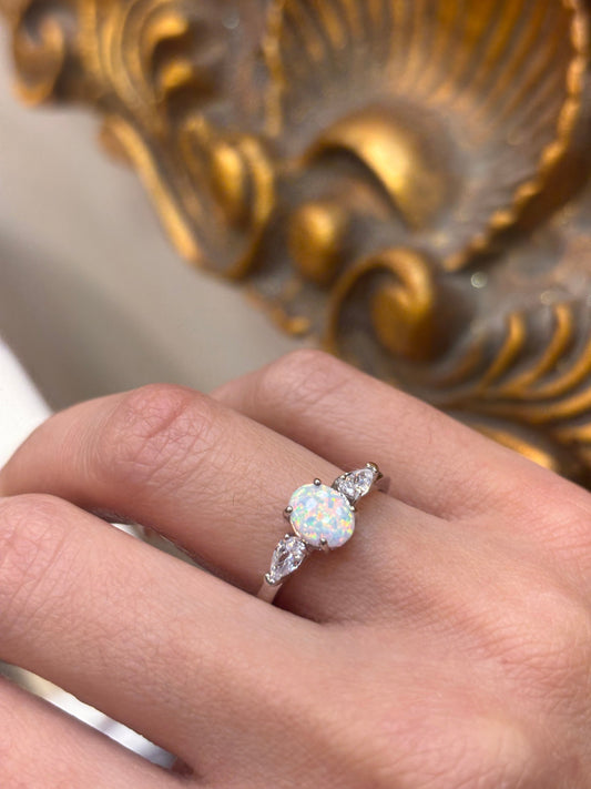 Women’s 925 Sterling Silver Oval Cut Lab Opal Ring - Hyman’s Jewellers