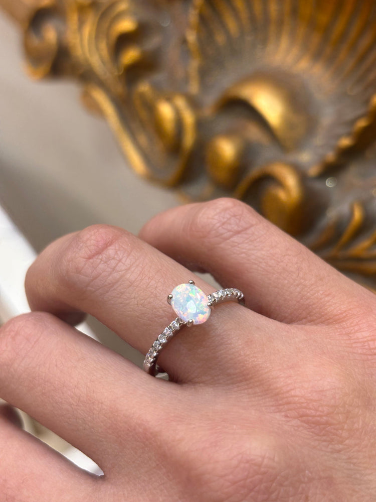 Women’s 925 Sterling Silver Oval Cut Lab Opal Ring - Hyman’s Jewellers