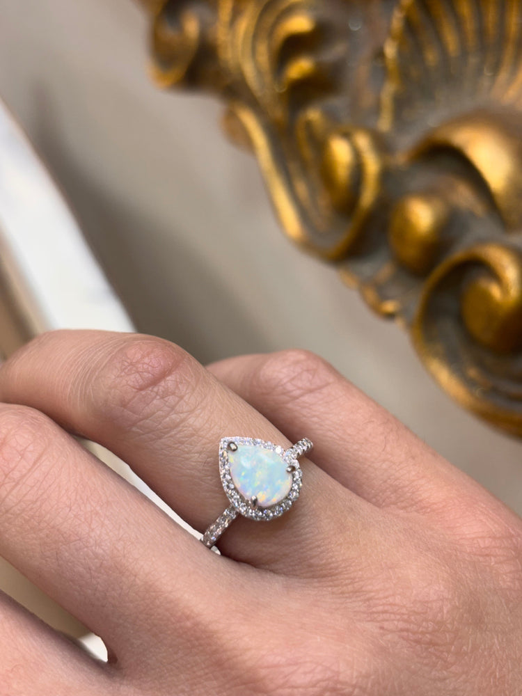 Women’s 925 Sterling Silver Pear Cut Lab Opal Ring - Hyman’s Jewellers