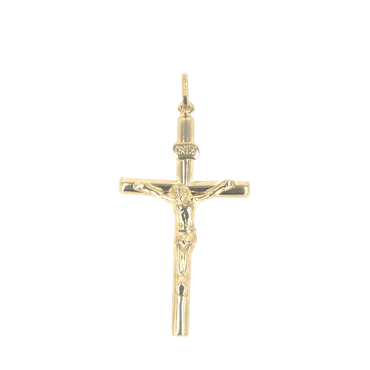 Women’s 9ct Classic Yellow Gold Hollow INRI Crucifix Pendant - 1.2g 4.2cm - Hyman’s Jewellers