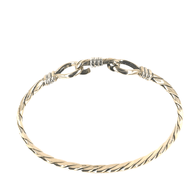 Women’s 9ct Elegant Hook Eye Design Bangle with Yellow Gold Accents - 17.6g - Hyman’s Jewellers