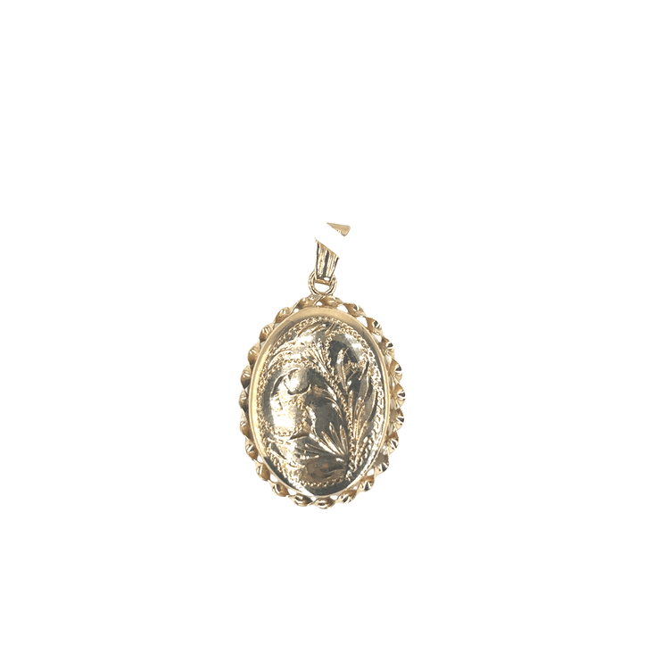 Women’s 9ct Engraved Floral Yellow Gold Oval Locket Pendant - 2.7g 2.5cm - Hyman’s Jewellers