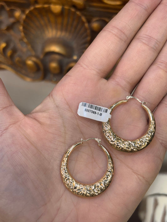 Women’s 9ct Exquisite Yellow Gold Hoop Earrings with Intricate Detailing - 2.2g - Hyman’s Jewellers