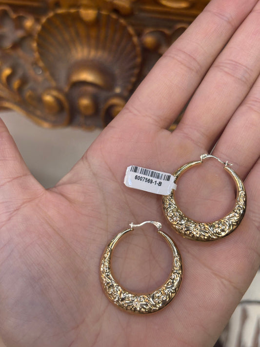 Women’s 9ct Exquisite Yellow Gold Hoop Earrings with Intricate Detailing - 2.2g - Hyman’s Jewellers