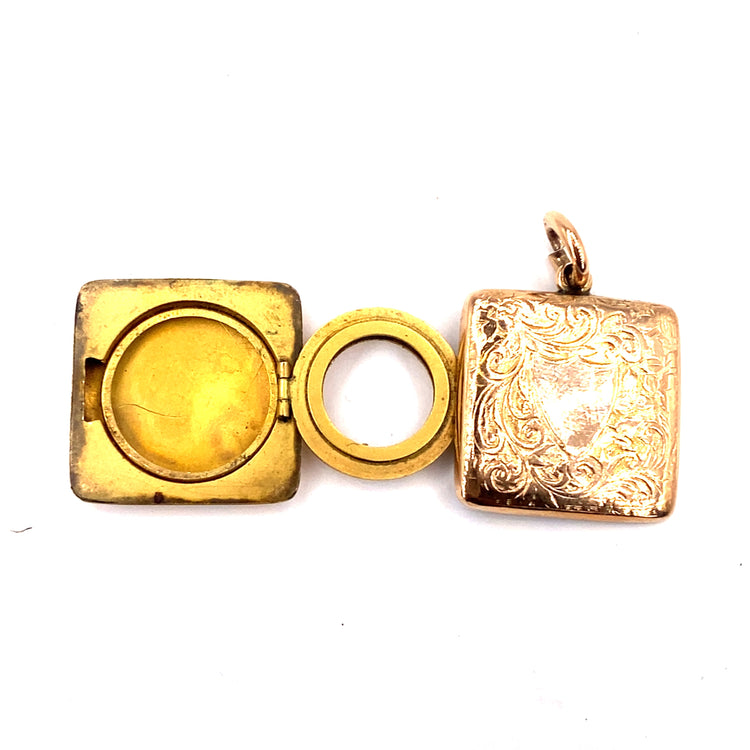 Women’s 9ct Rose Gold Vintage Engraved Square Locket Pendant - Hyman’s Jewellers