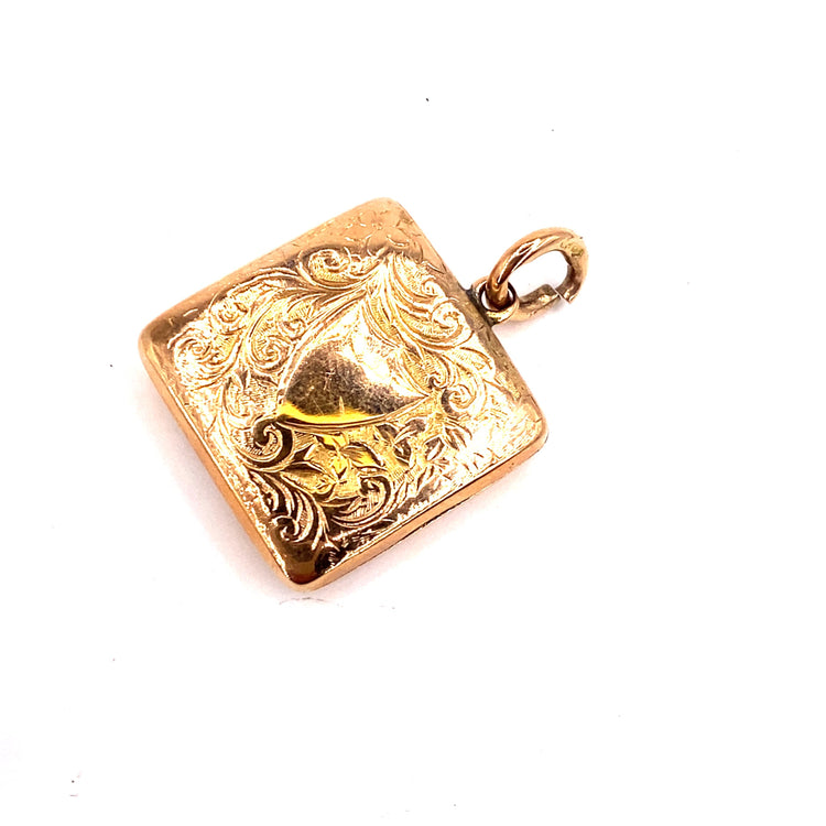Women’s 9ct Rose Gold Vintage Engraved Square Locket Pendant - Hyman’s Jewellers