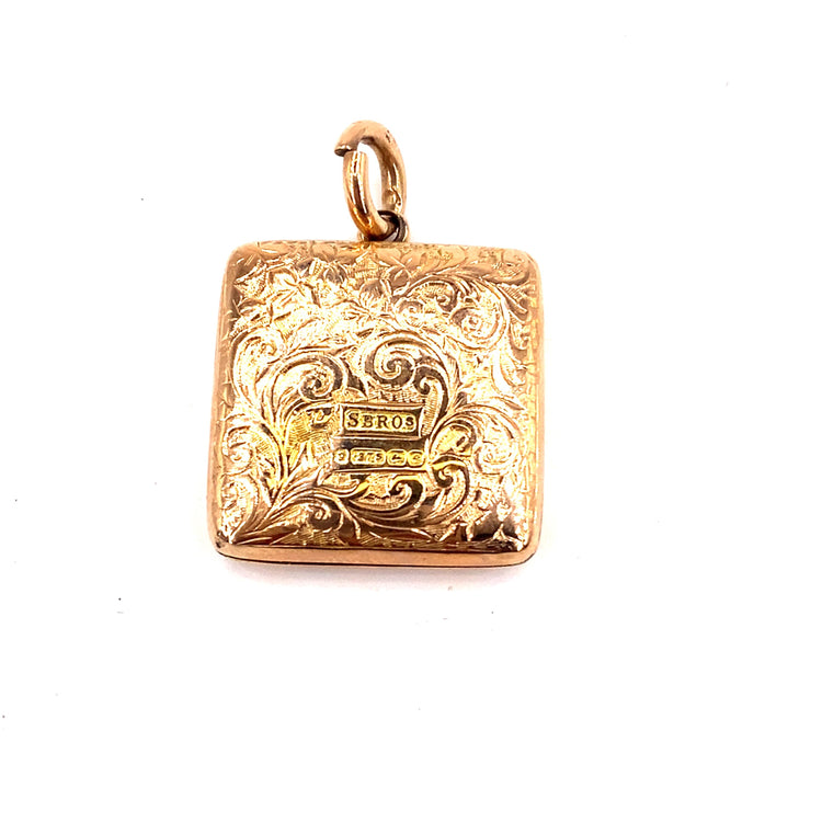 Women’s 9ct Rose Gold Vintage Engraved Square Locket Pendant - Hyman’s Jewellers