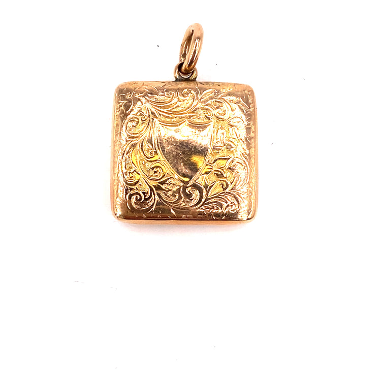 Women’s 9ct Rose Gold Vintage Engraved Square Locket Pendant - Hyman’s Jewellers
