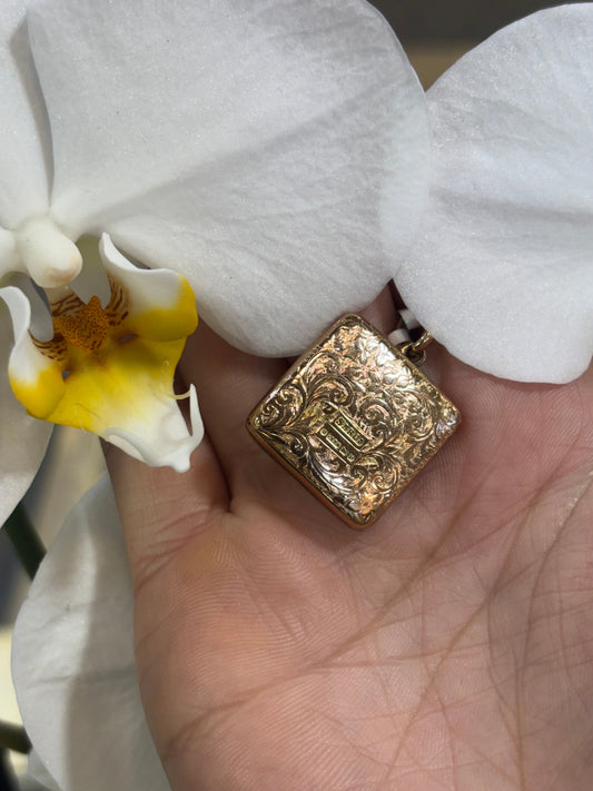 Women’s 9ct Rose Gold Vintage Engraved Square Locket Pendant - Hyman’s Jewellers
