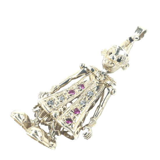 Women’s 9ct Whimsical Gold Clown Pendant with Round Pink White Cz - 4cm 5.7g - Hyman’s Jewellers