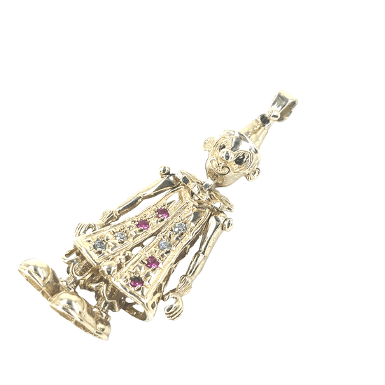 Women’s 9ct Whimsical Gold Clown Pendant with Round Pink White Cz - 4cm 5.7g - Hyman’s Jewellers