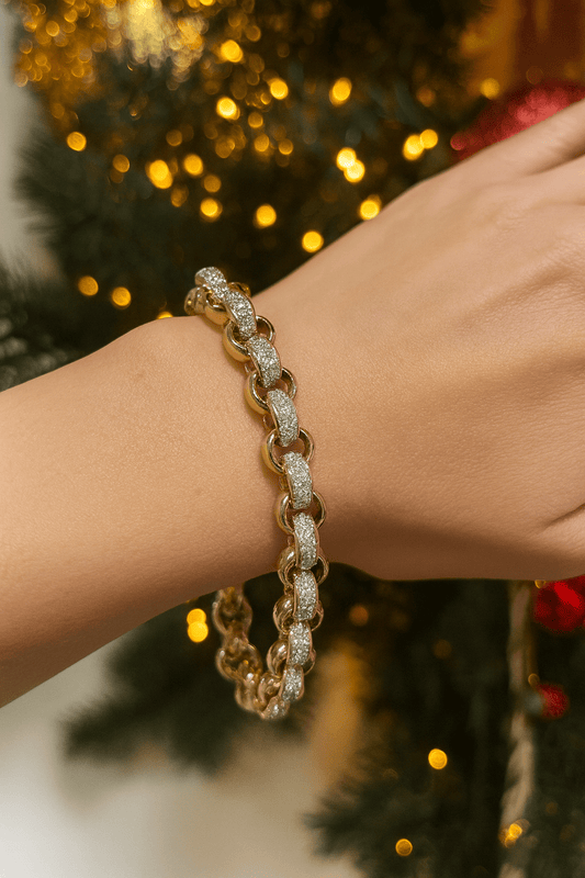 Women’s 9ct White Cz Accented Yellow Gold Chain Bracelet - 32.2g 8.5” - Hyman’s Jewellers