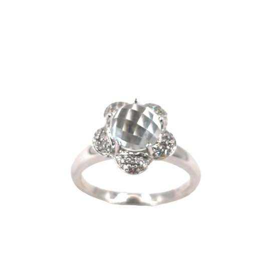 Women’s 9ct White Gold Diamond & White Topaz Flower Ring - 4.9g - Hyman’s Jewellers