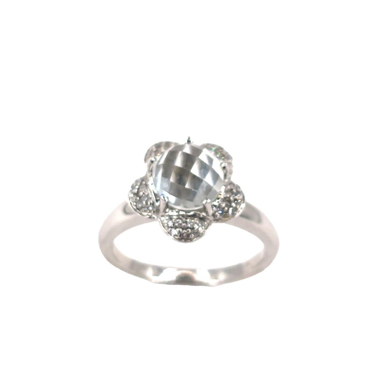 Women’s 9ct White Gold Diamond & White Topaz Flower Ring - 4.9g - Hyman’s Jewellers