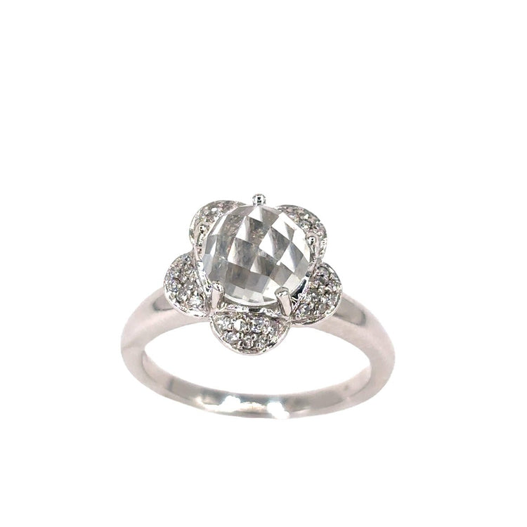 Women’s 9ct White Gold Diamond & White Topaz Flower Ring - 4.9g - Hyman’s Jewellers