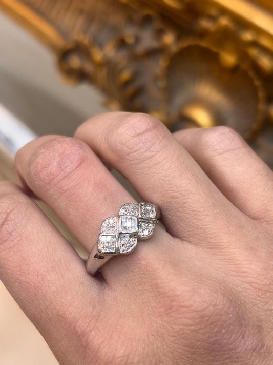 Women’s 9ct White Gold Silver Multistone Diamond Ring with Square Cut Diamonds - Hyman’s Jewellers