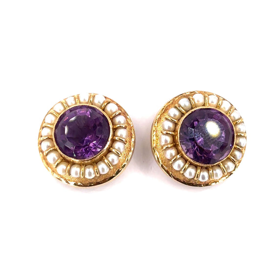Women’s 9ct Yellow Gold Amethyst Pearl Clip On Earrings - 10g - Hyman’s Jewellers