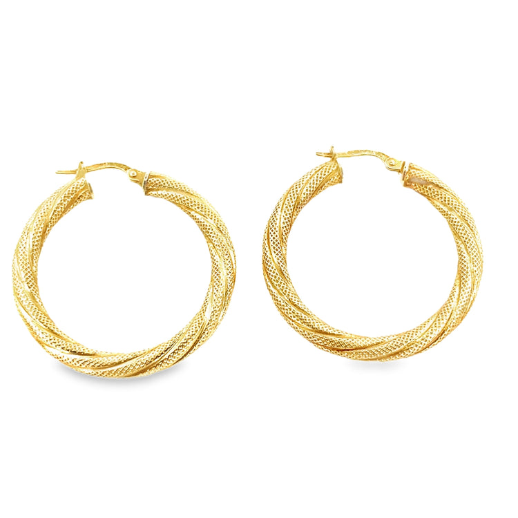 Womens 9ct Yellow Gold Brushed Twist Hoop Earrings - 2.9g - Hyman’s Jewellers