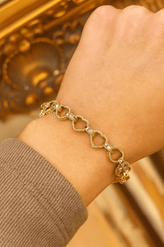 Womens 9ct Yellow Gold Chain Heart Link Bracelet with Intricate Detailing - Hyman’s Jewellers