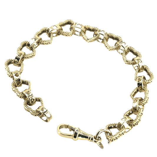 Womens 9ct Yellow Gold Chain Heart Link Bracelet with Intricate Detailing - Hyman’s Jewellers