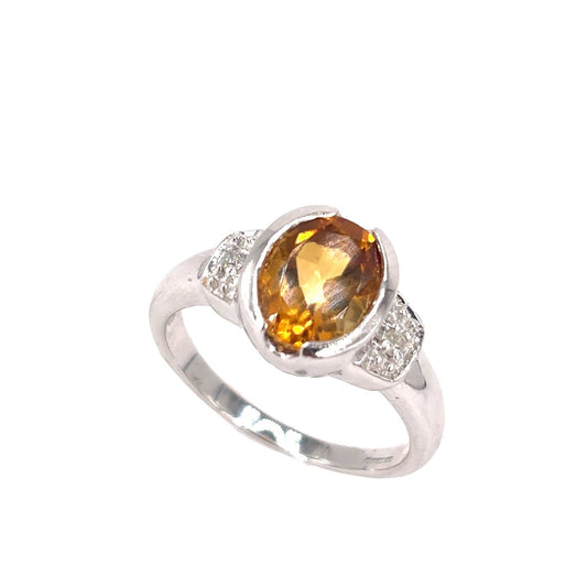 Women’s 9ct Yellow Gold Champagne Orange Topaz & Diamond Ring - 3.9g 0.20ct - Hyman’s Jewellers
