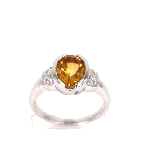 Women’s 9ct Yellow Gold Champagne Orange Topaz & Diamond Ring - 3.9g 0.20ct - Hyman’s Jewellers