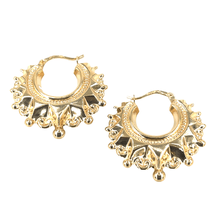 Womens 9ct Yellow Gold Creole Spike Ball Hoop Earrings - Medium - Hyman’s Jewellers