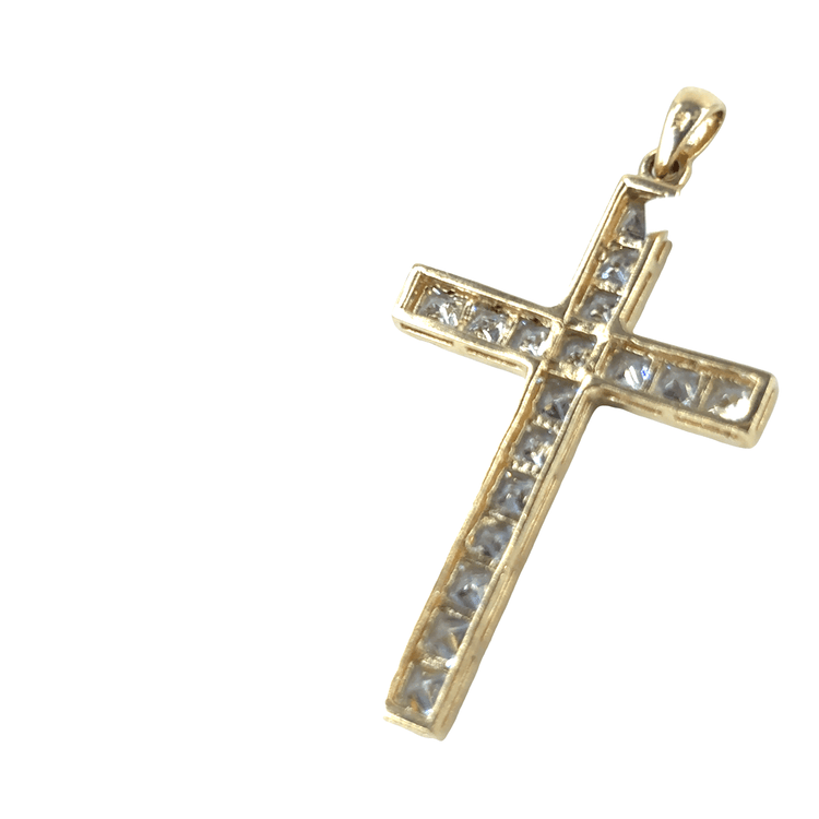 Women’s 9ct Yellow Gold Cross Pendant with Square Cut Cz - 3.4g - Hyman’s Jewellers